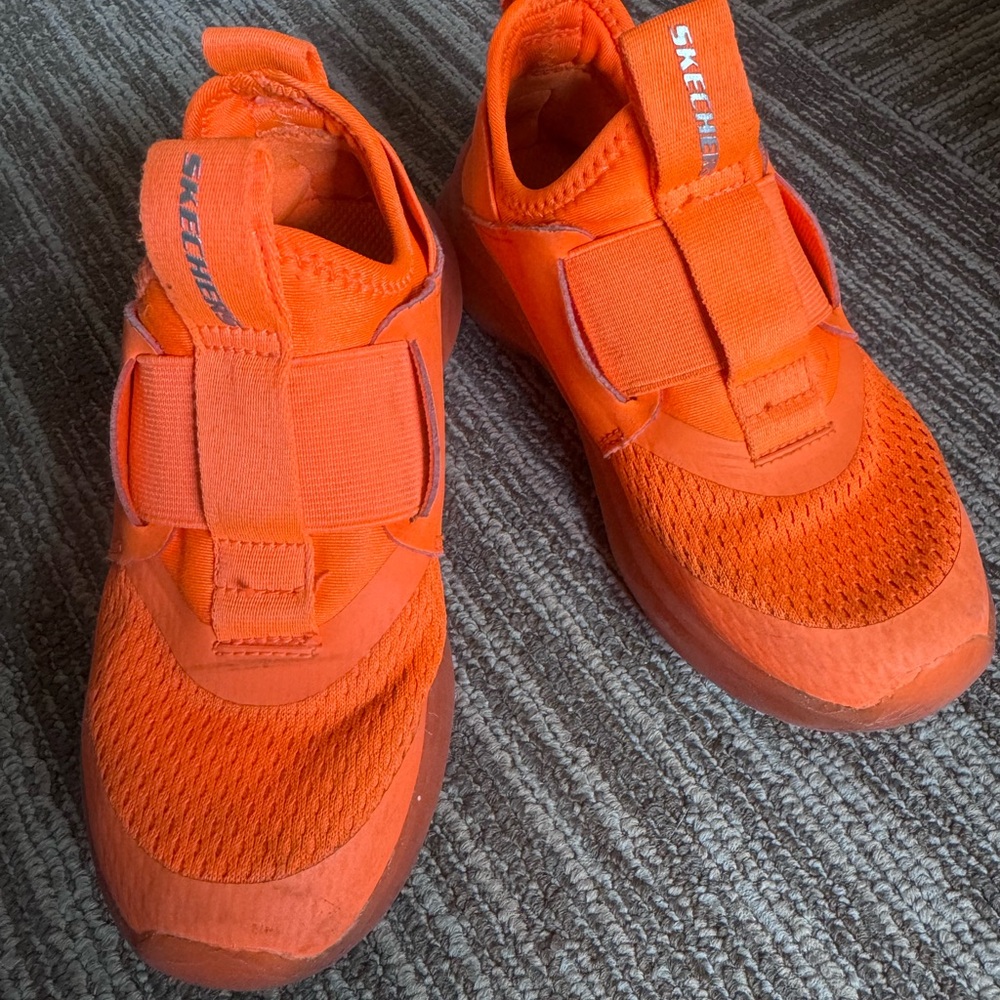 Skechers Kids Neon Orange Mesh Slip-On Sneakers size 12